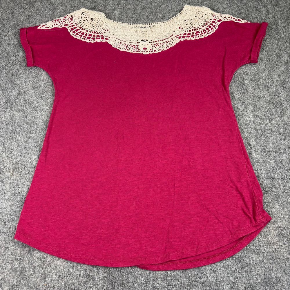 Hannah Top Womens Pink‎ Small Cream Lace Crochet Yoke Cottagecore Romantic Boho
